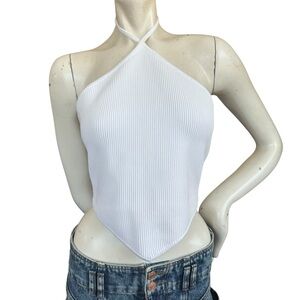 Aritzia Babaton White Ribbed Sculpt Knit Scarf Halter Top Size Large
